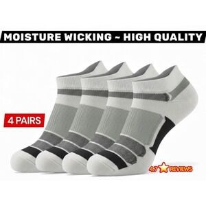 Women's Athletic Ankle Socks 9-11 White Moisture Wicking Reinforced Toes 4pk‎